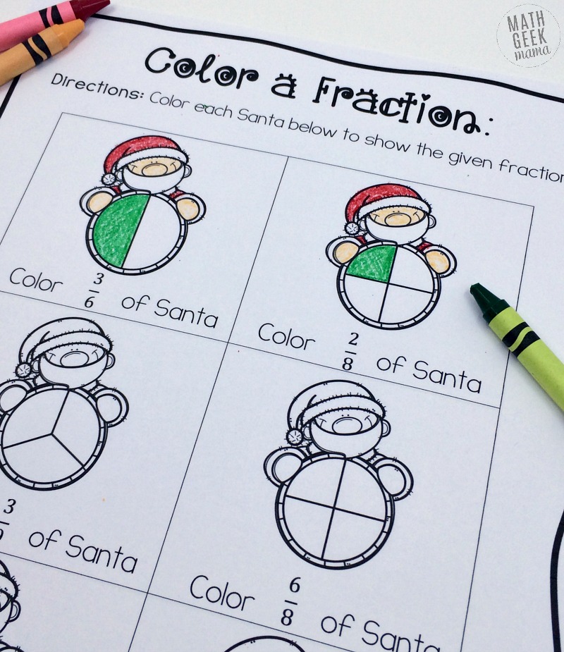 Want a quick and easy way to reinforce fractions as well as equivalent fractions? This FREE set of "color a fraction" pages can be differentiated for various ages and stages and is a fun way to practice math this holiday season! 