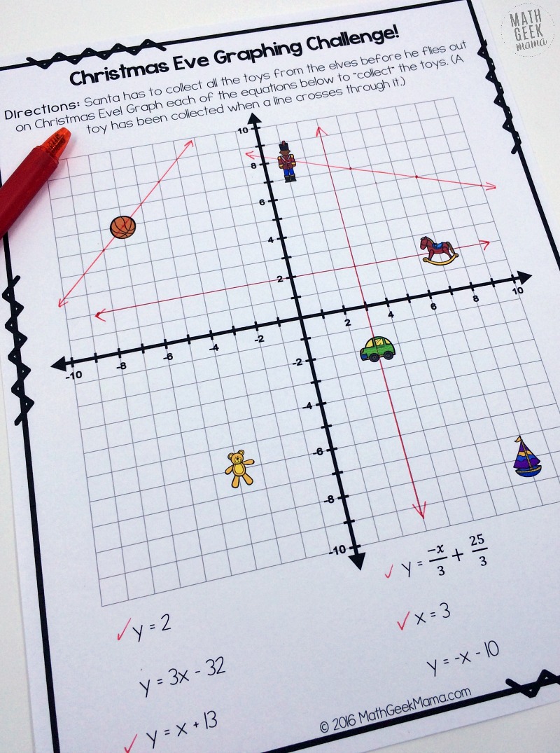 Looking for a fun and unique way to practice graphing linear equations this December? This simple and FREE challenge will help kids make sense of graphing and writing linear equations and challenge them in a fun, Christmas-themed way!