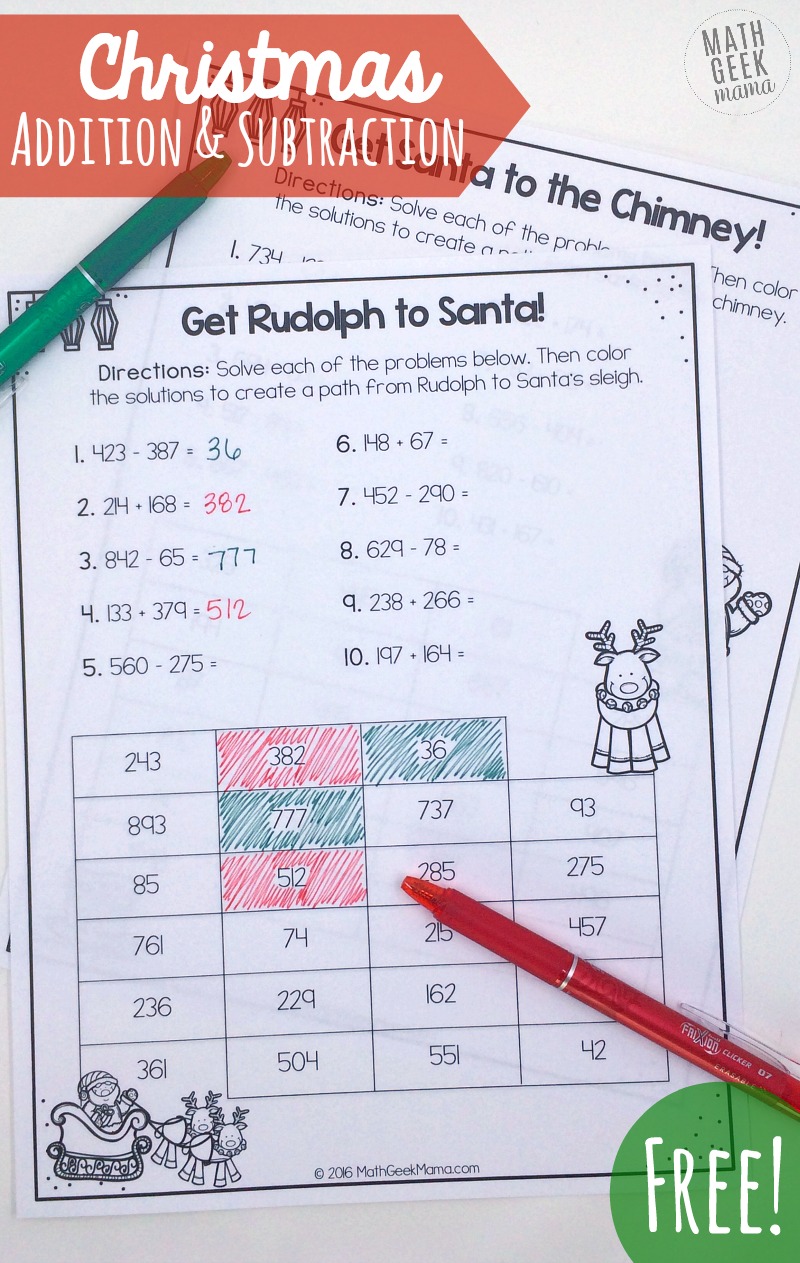 Looking for some fun practice to work on adding and subtracting 3 digit numbers? These Christmas maze pages include problems with regrouping as well as those when regrouping is not necessary. This is the perfect way to review with your second graders!
