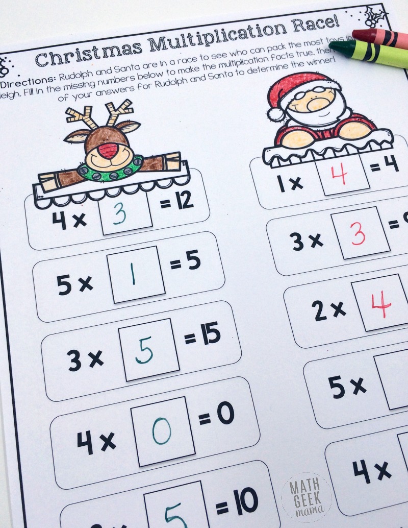 Looking for a fun and unique way to practice multiplication facts this Christmas? This challenge requires kids to find the missing factor in a race between Rudolph and Santa. Who will win? Get your free copy (includes 3 different challenges) to find out!