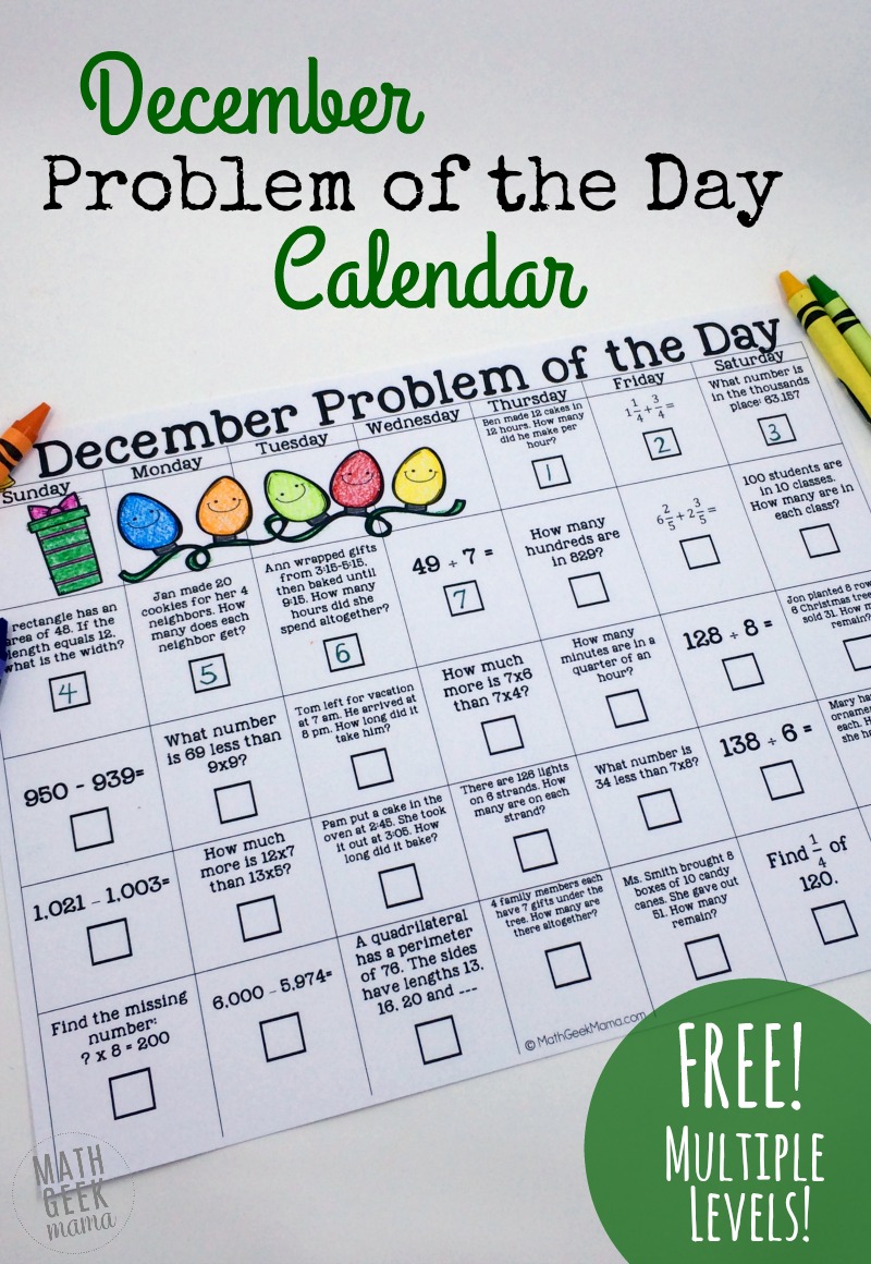 Need a fun and simple way to review important math skills before winter break? Grab these FREE December problem of the day calendars! Includes 2 different versions for grades k-5 for a unique and low prep way to practice skills. 