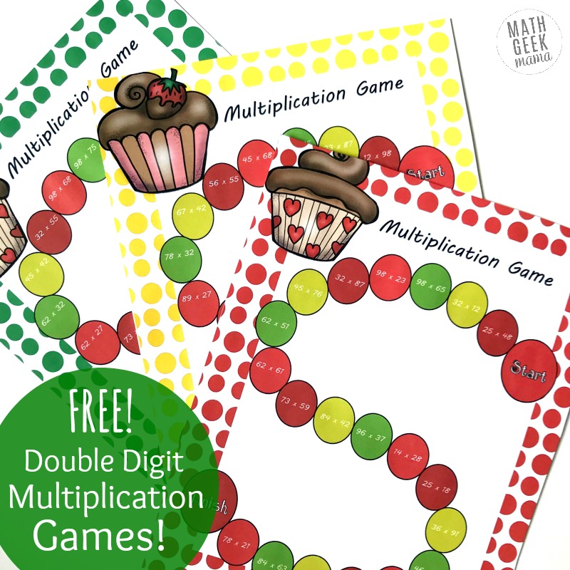 Need a fun and quick review of double digit multiplication? This set of 3 printable board games is an easy way for kids to get in some extra double digit multiplication practice. Plus, they're free and low-prep, making it a win-win!