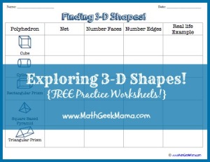 Free printable worksheets for recognizing 3D shapes and their nets! Includes a shape chart, matching page and a "net or not?" worksheet.