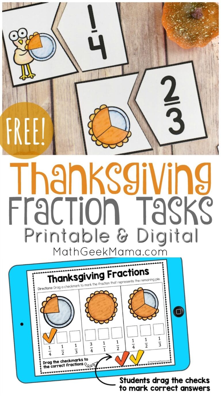 {FREE} Thanksgiving Fractions | Printable + Digital Challenges